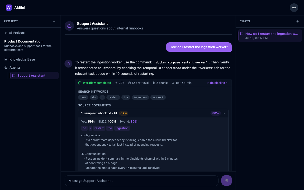 Agents list for a project, showing system prompt preview and chunk count